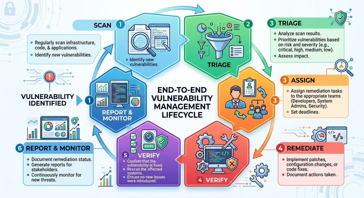 Recurring domain security scan remediation workflow diagram